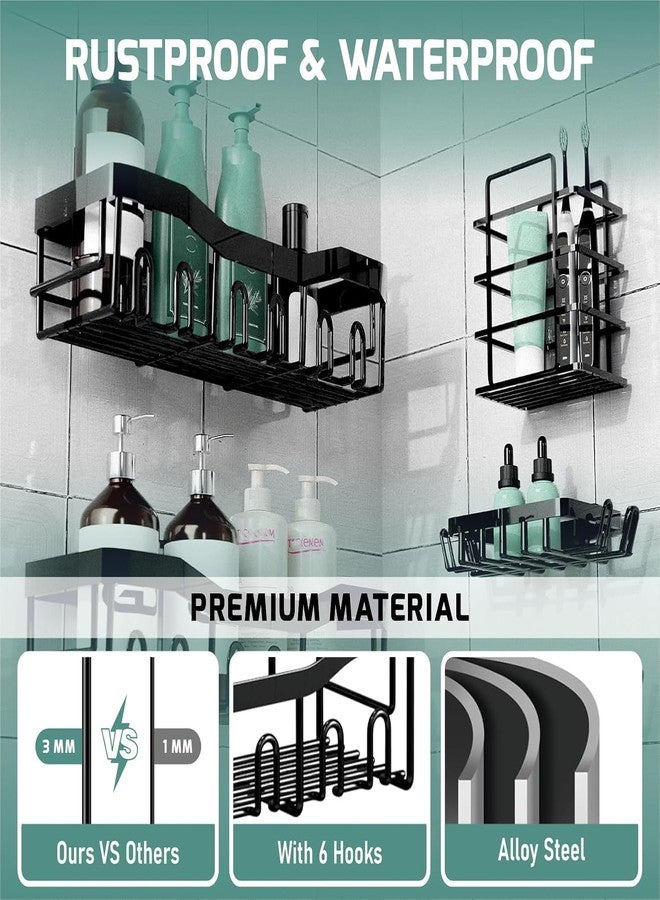 JD FRESH 5 in 1 Self Adhesive Bathroom Shelf Combo/Bathroom Organiser Without Drill/Metal Rust-Proof Strong Adhesive Wall Shelves/Soap Holder with Tooth Brush Holder/Multipurpose Storage Rack (Black) - Image 4